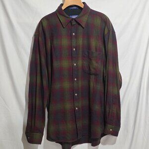 Pendleton 100% Virgin Wool LODGE Shirt - Green Brick Blue Plaid - Sz XL*